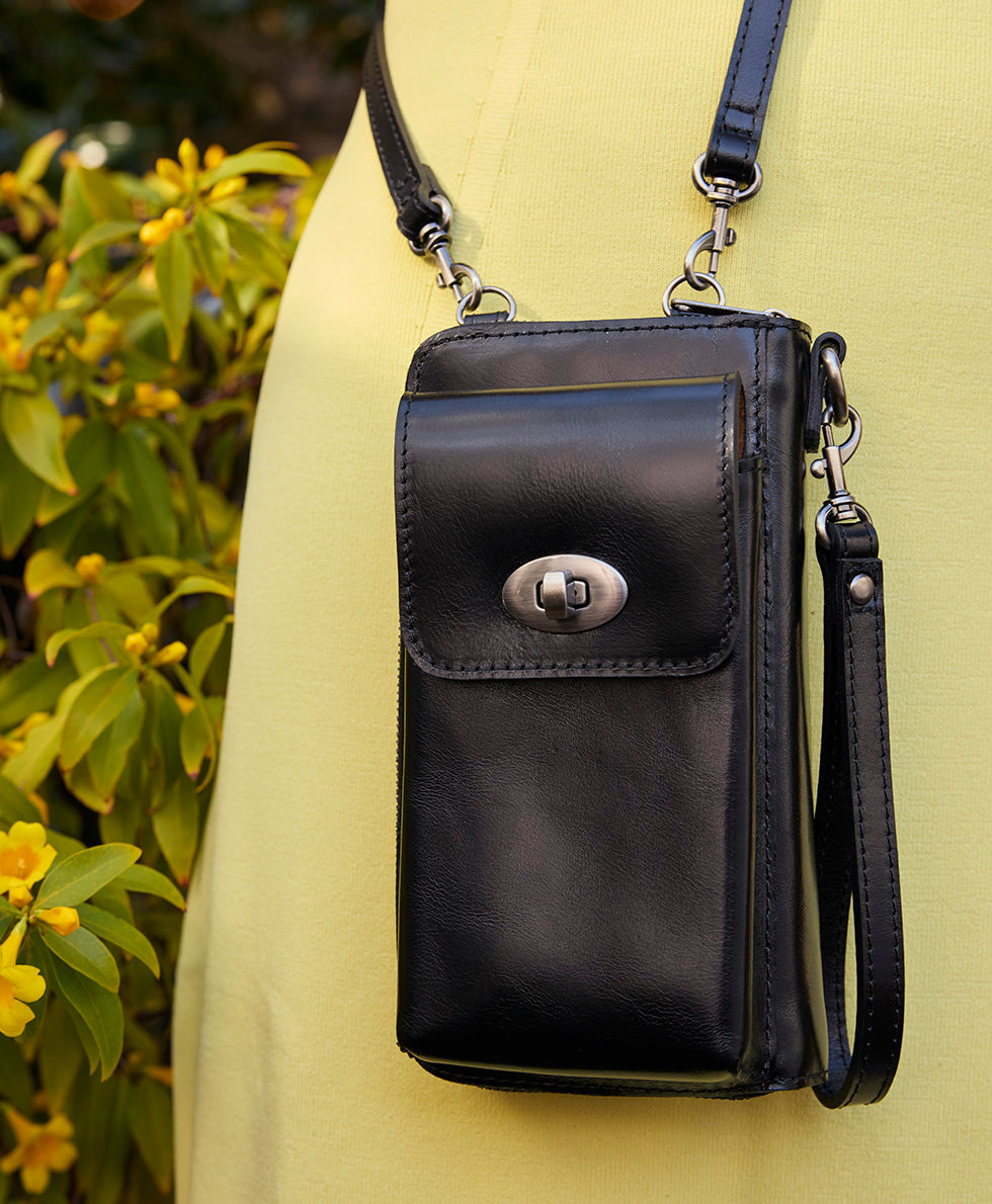 Patricia Nash Avery Phone Crossbody | Vintage Distressed | Black