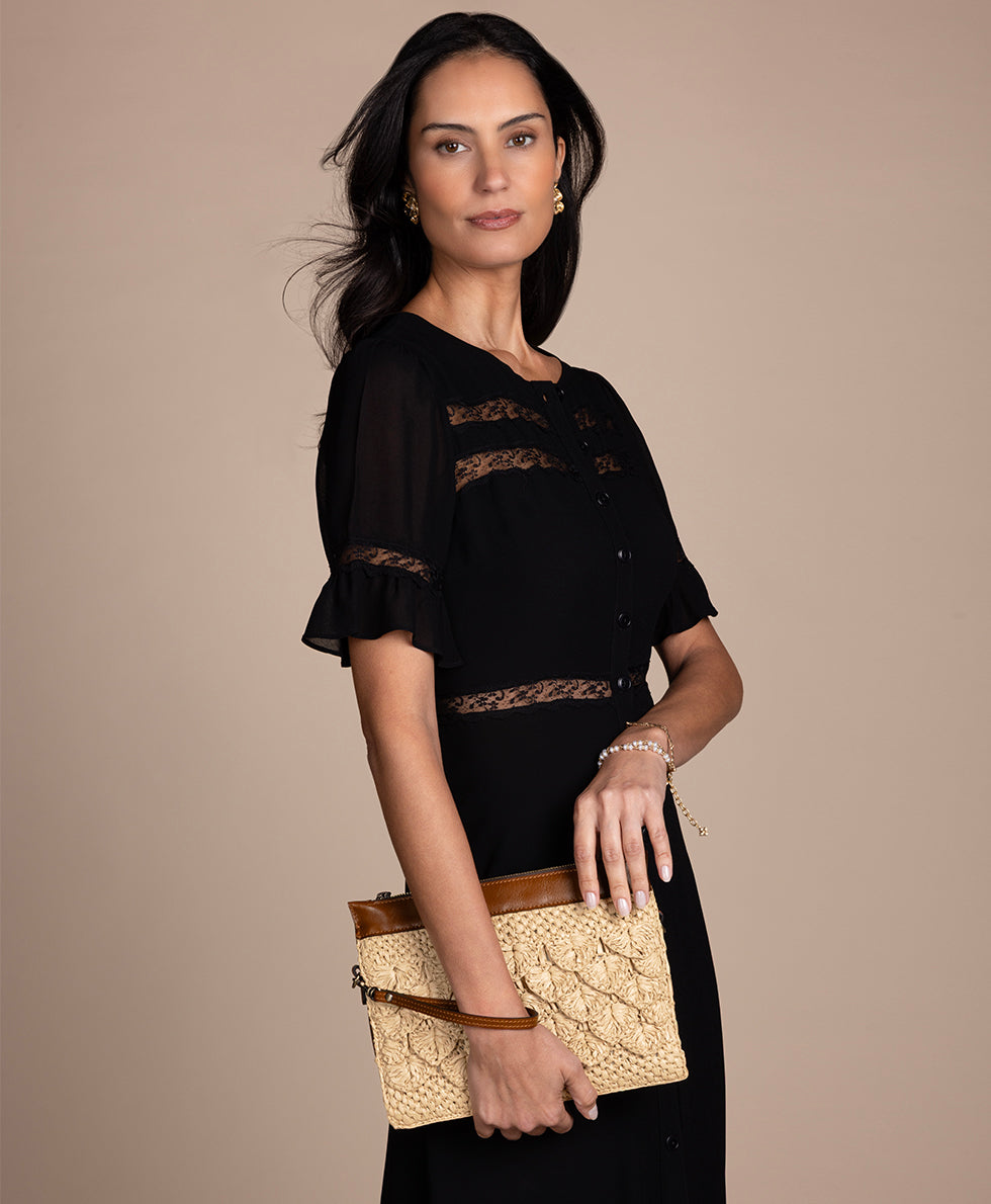 Patricia Nash Yvette Clutch Crossbody - Scalloped Raffia