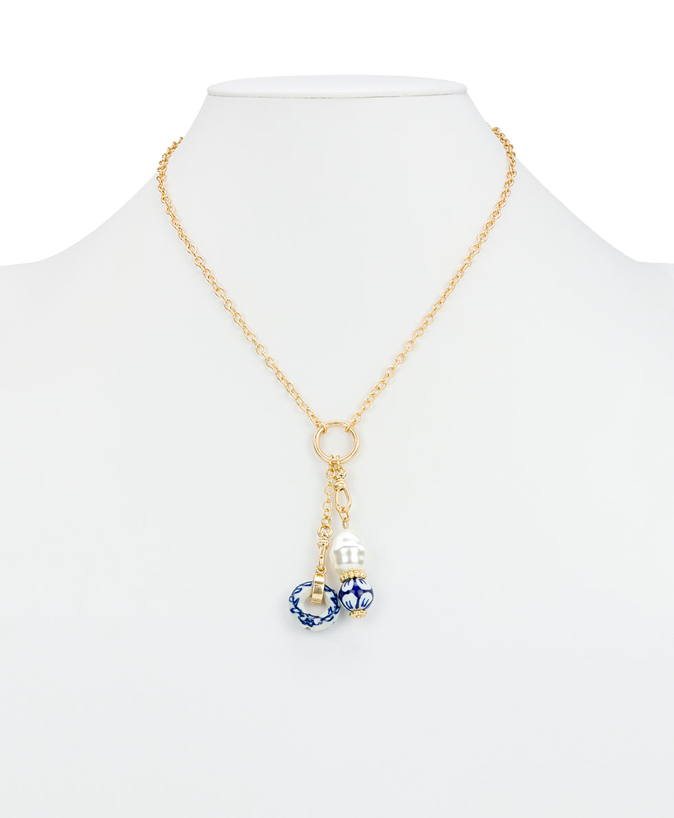 Patricia Nash Double Charm Necklace - Blue Ceramic Collection