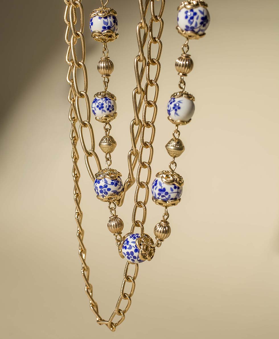 Patricia Nash Bead and Pearl Necklace - Blue Ceramic Collection
