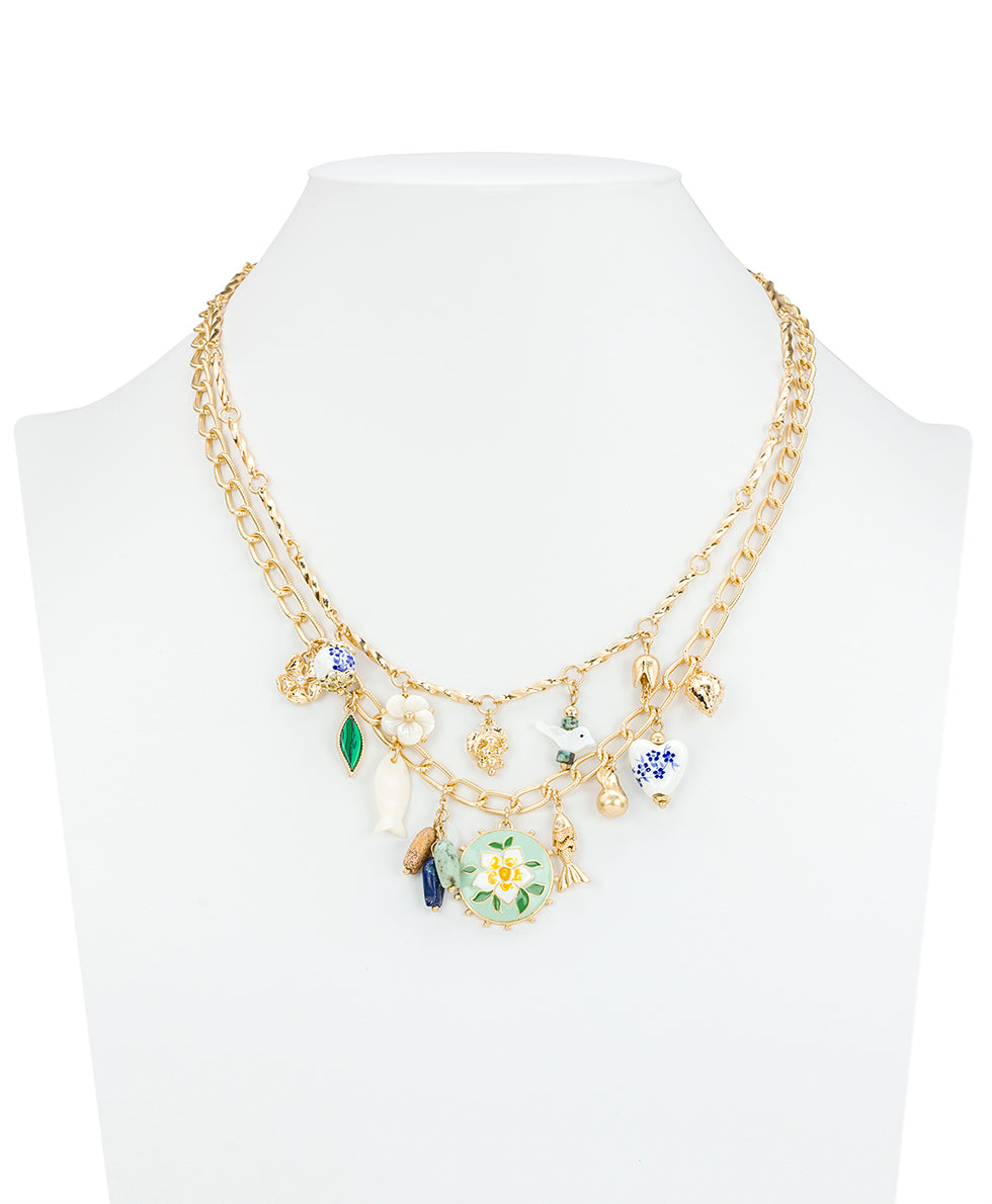 Patricia Nash Charm Dangle Double Chain Necklace- Charming Collection