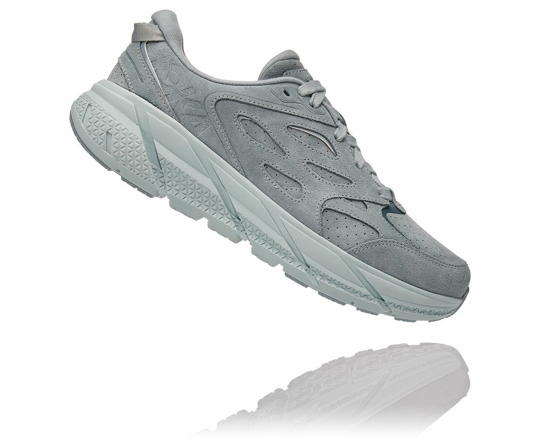 HOKA Grey Mist / Misty Blue - All Gender Clifton L Suede