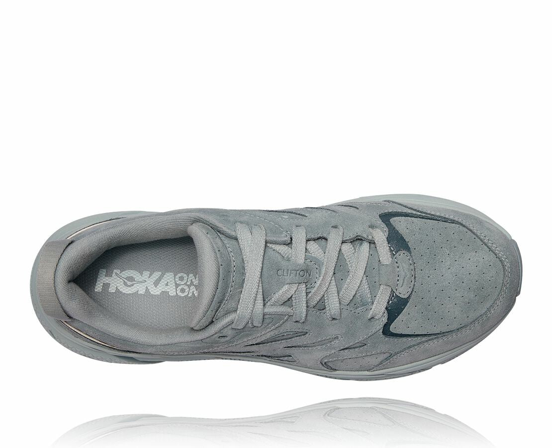 HOKA Grey Mist / Misty Blue - All Gender Clifton L Suede