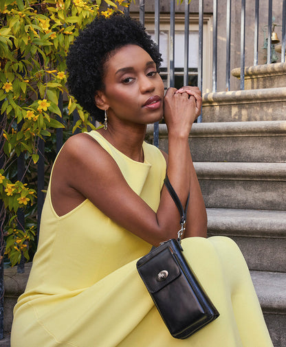 Patricia Nash Avery Phone Crossbody | Vintage Distressed | Black