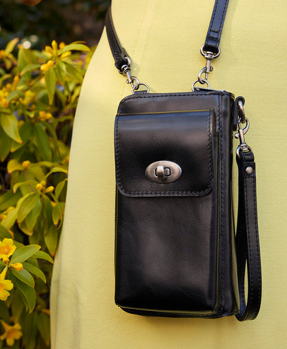 Patricia Nash Avery Phone Crossbody | Vintage Distressed | Black