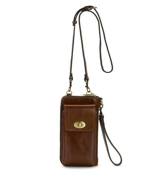 Patricia Nash Avery Phone Crossbody | Vintage Distressed | Cognac
