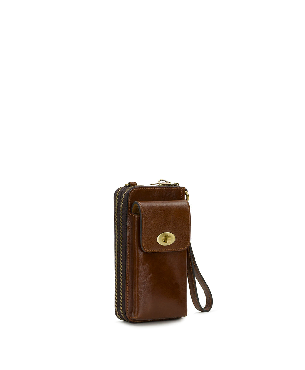Patricia Nash Avery Phone Crossbody | Vintage Distressed | Cognac