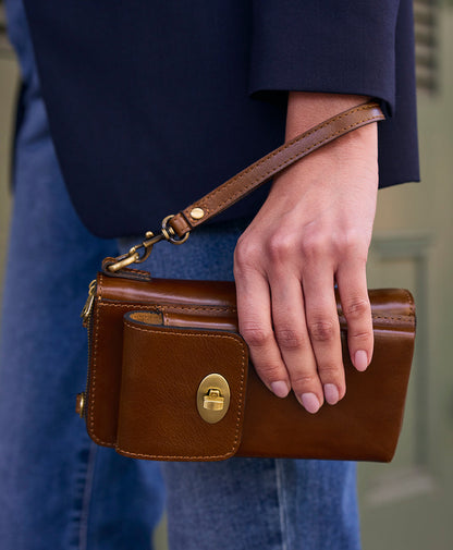 Patricia Nash Avery Phone Crossbody | Vintage Distressed | Cognac
