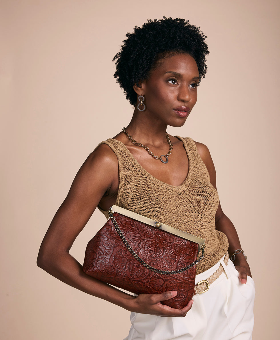 Patricia Nash Vilaine Frame | Brazilian Supple Tooled | Cognac