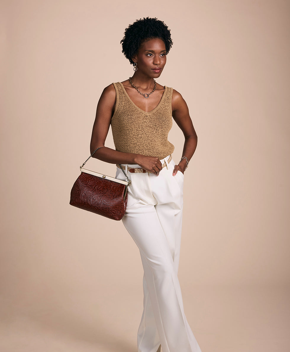 Patricia Nash Vilaine Frame | Brazilian Supple Tooled | Cognac