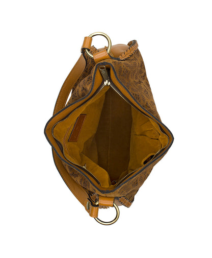 Patricia Nash Kalispell Hobo | Floral Perforated Suede | Light Tan