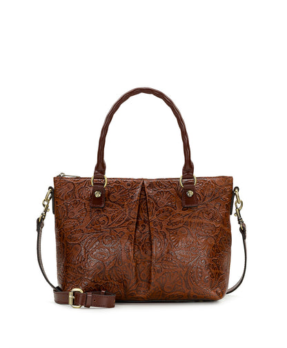 Patricia Nash Zora Top Handle Crossbody | Brazilian Supple Tooled | Cognac