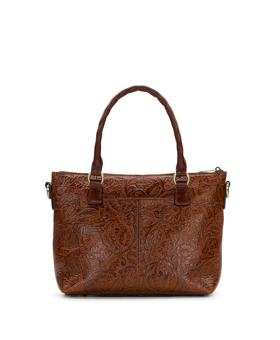 Patricia Nash Zora Top Handle Crossbody | Brazilian Supple Tooled | Cognac