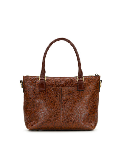 Patricia Nash Zora Top Handle Crossbody | Brazilian Supple Tooled | Cognac
