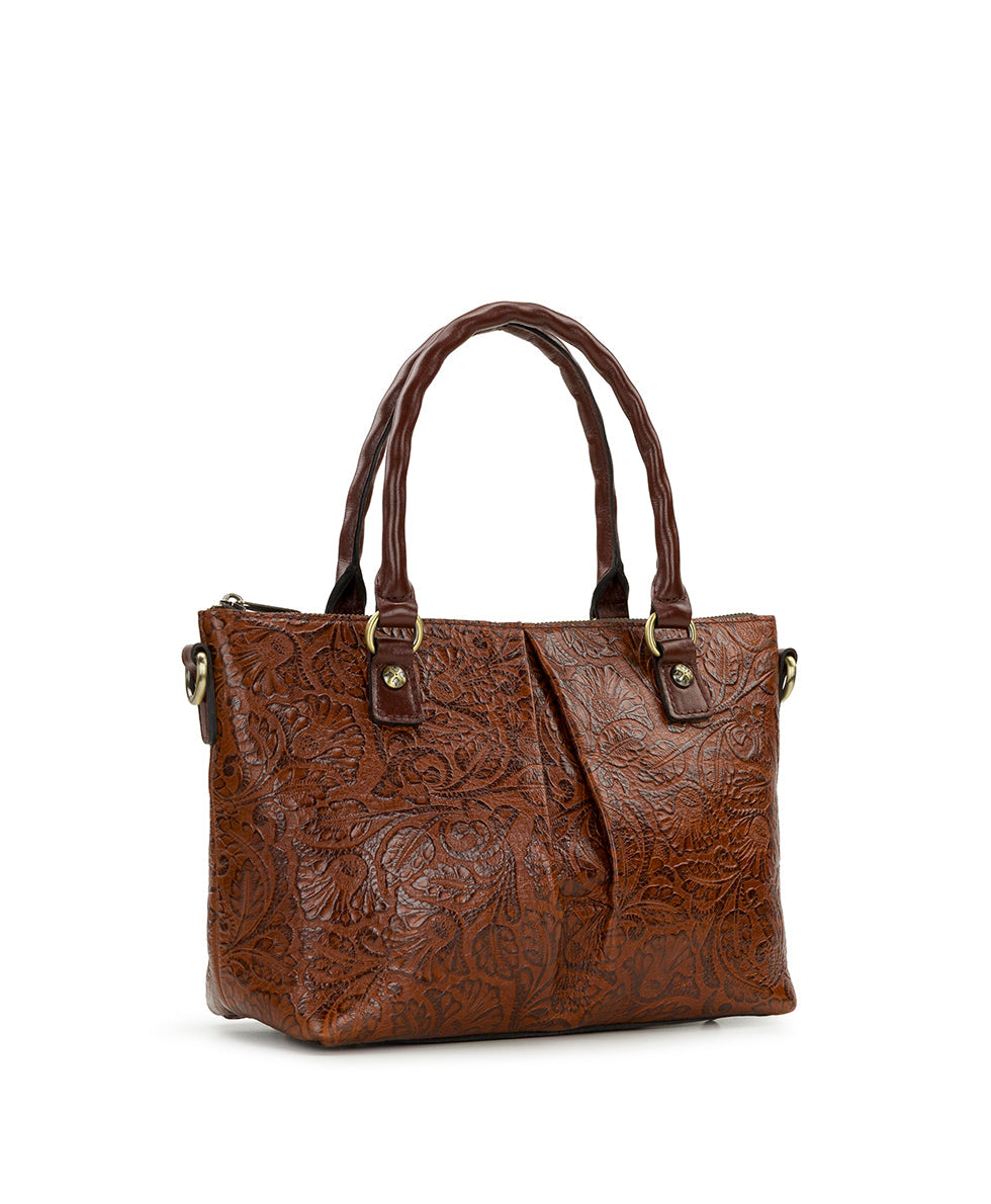 Patricia Nash Zora Top Handle Crossbody | Brazilian Supple Tooled | Cognac