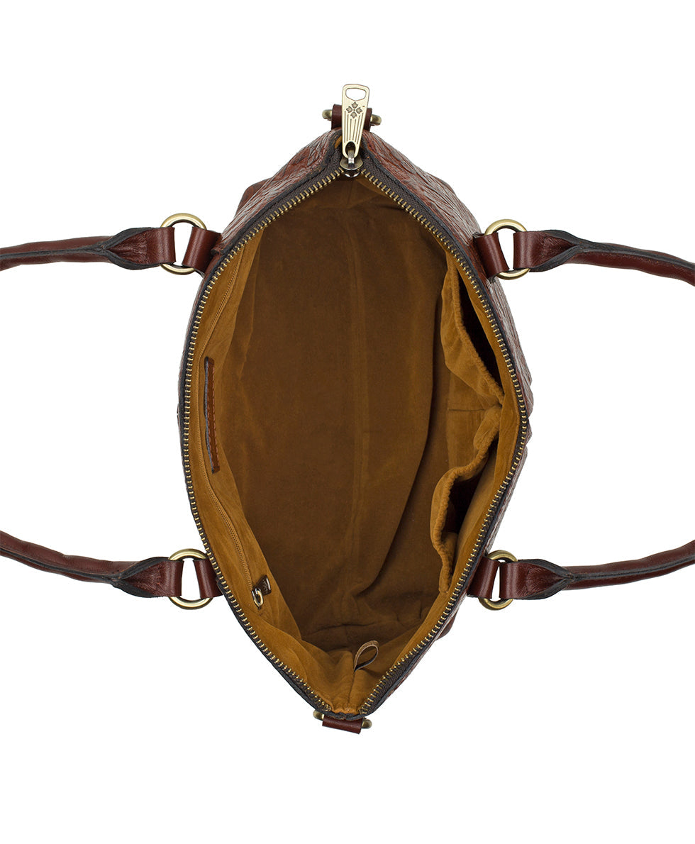 Patricia Nash Zora Top Handle Crossbody | Brazilian Supple Tooled | Cognac