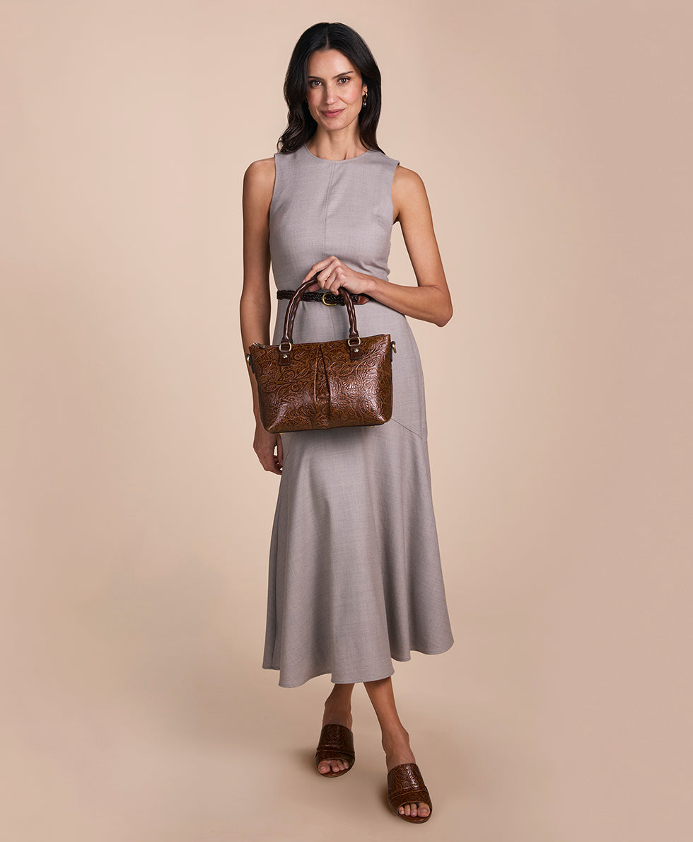 Patricia Nash Zora Top Handle Crossbody | Brazilian Supple Tooled | Cognac