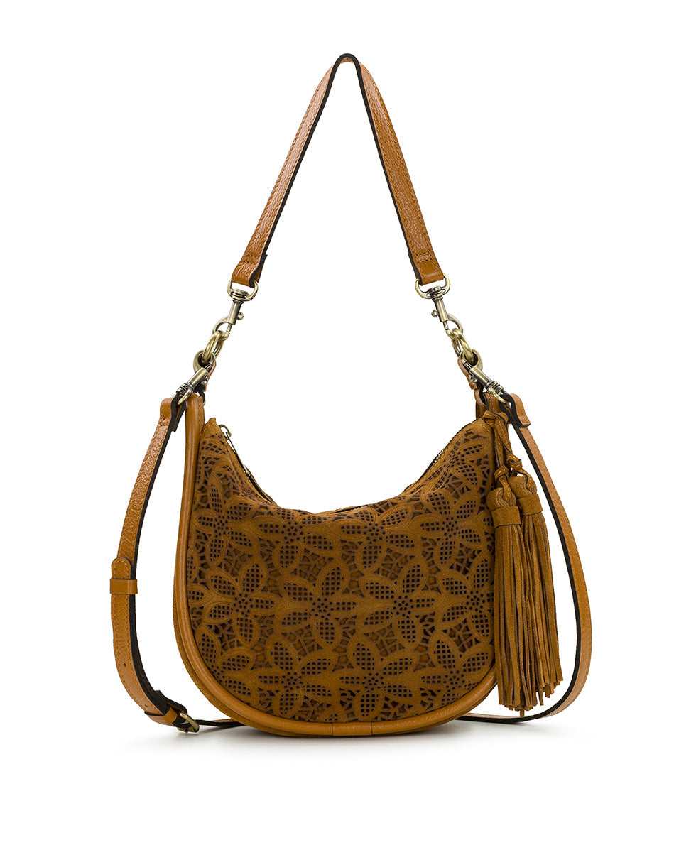 Patricia Nash Calanna Hobo | Floral Perforated Suede | Light Tan