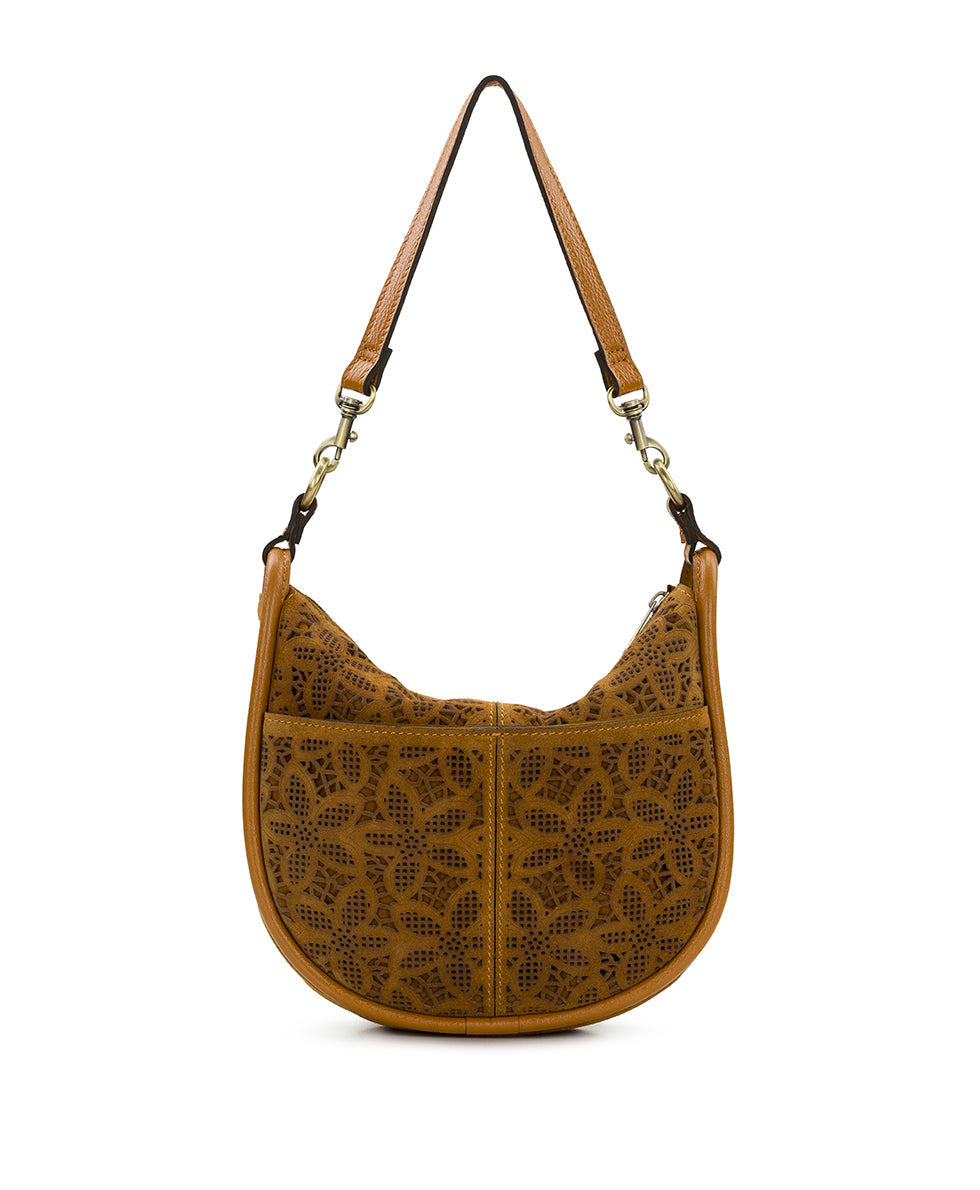 Patricia Nash Calanna Hobo | Floral Perforated Suede | Light Tan