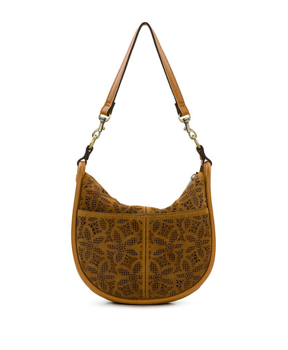 Patricia Nash Calanna Hobo | Floral Perforated Suede | Light Tan
