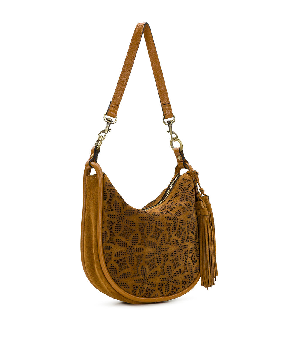 Patricia Nash Calanna Hobo | Floral Perforated Suede | Light Tan