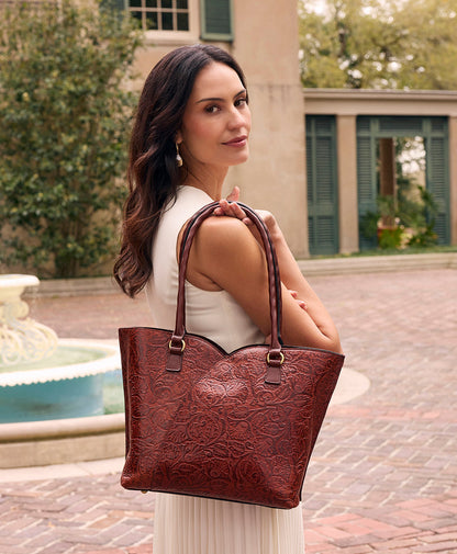 Patricia Nash Marion Tote | Brazilian Supple Tooled | Cognac