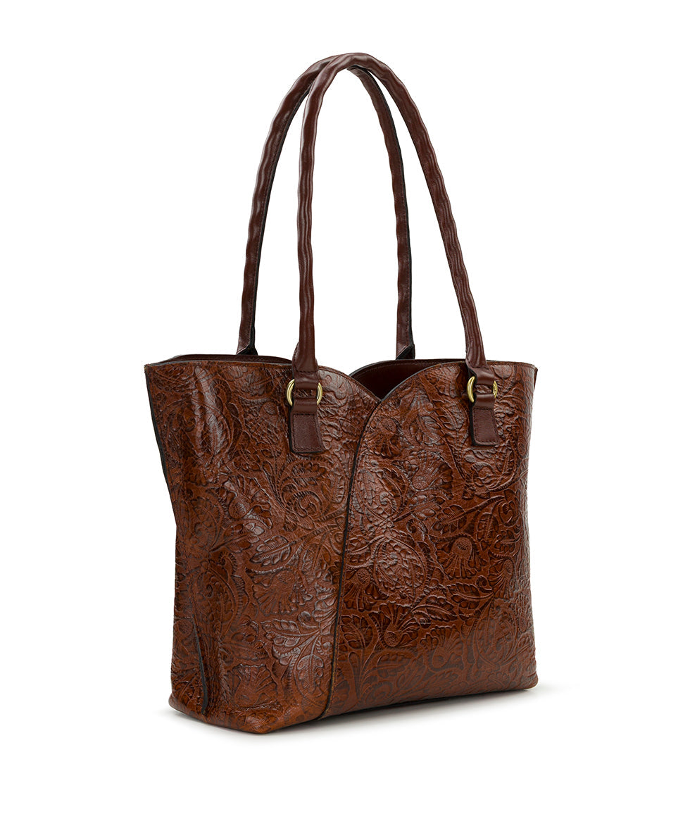 Patricia Nash Marion Tote | Brazilian Supple Tooled | Cognac