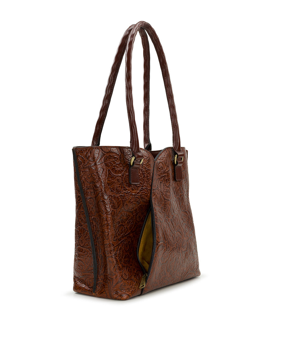 Patricia Nash Marion Tote | Brazilian Supple Tooled | Cognac