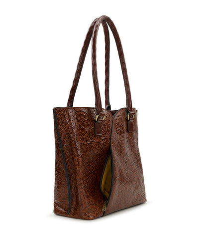 Patricia Nash Marion Tote | Brazilian Supple Tooled | Cognac