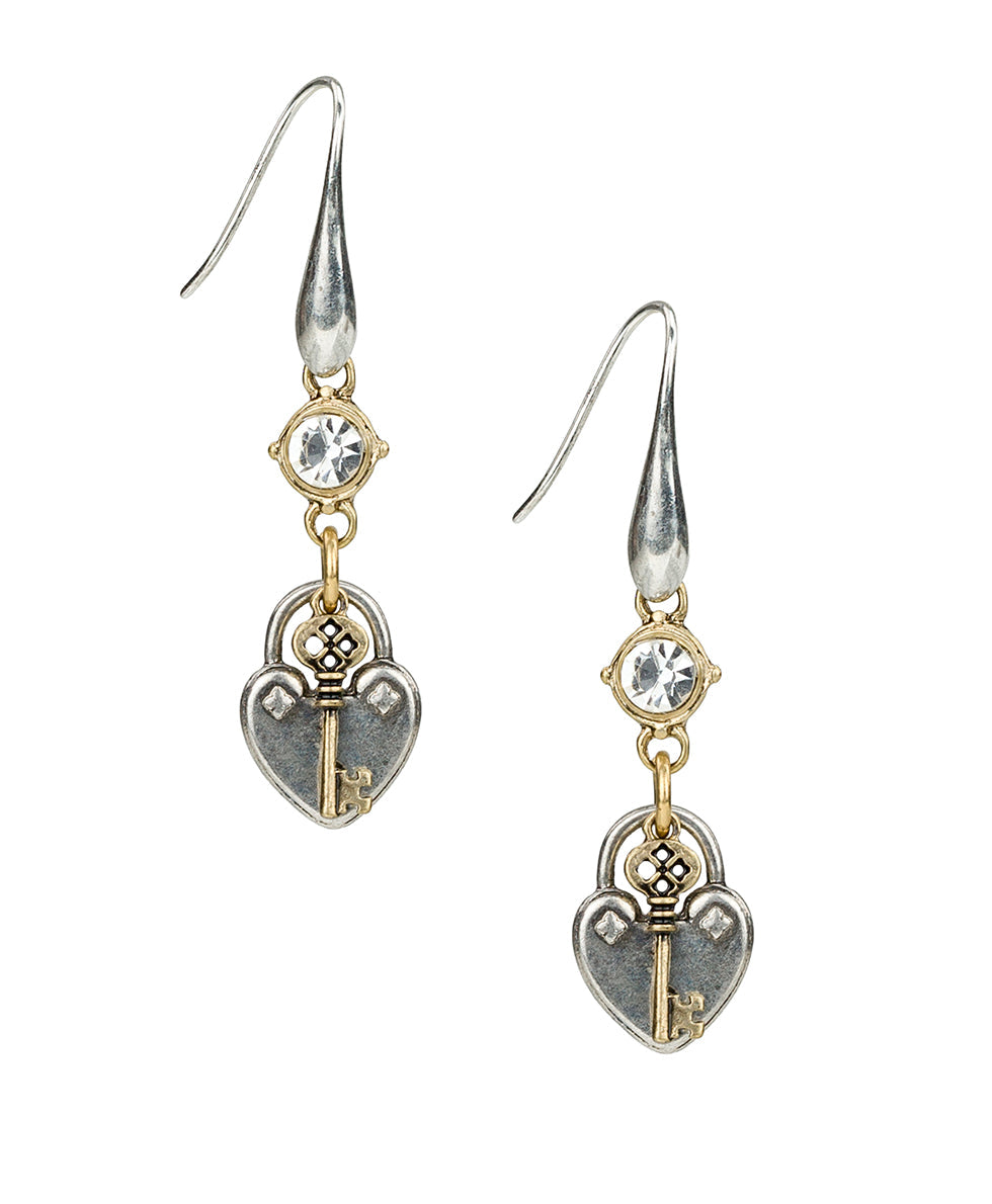Patricia Nash Heart/Key Drop Earrings - Paris Postcard