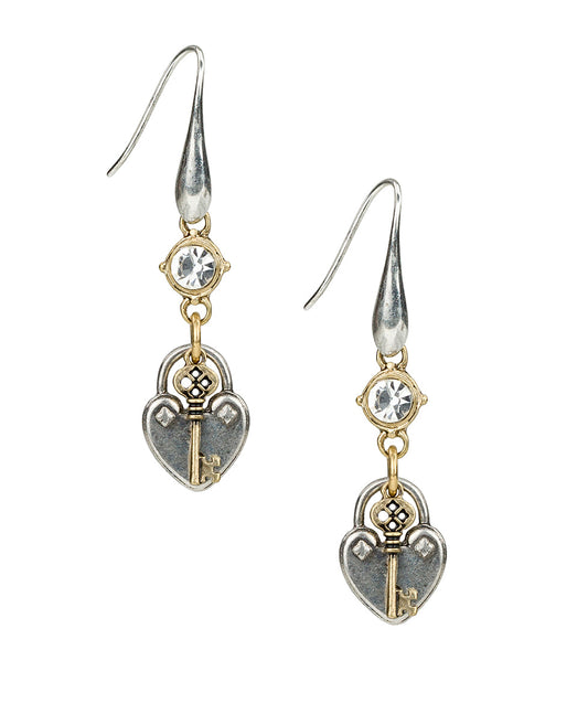 Patricia Nash Heart/Key Drop Earrings - Paris Postcard