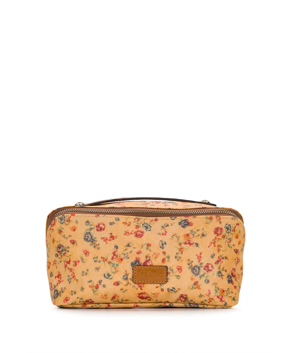 Patricia Nash Clancy Cosmetic Case - Patina Coated Linen Canvas - Fleur de Jardin