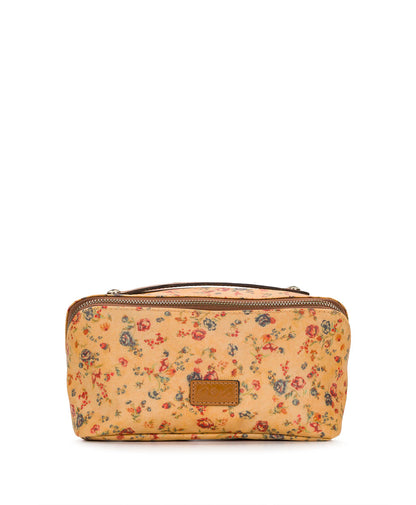 Patricia Nash Clancy Cosmetic Case - Patina Coated Linen Canvas - Fleur de Jardin