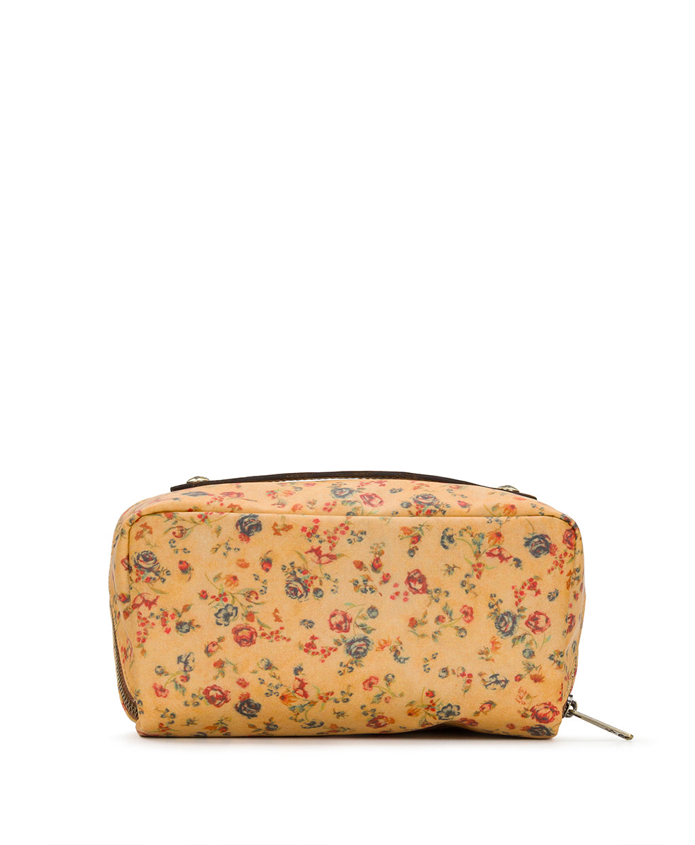 Patricia Nash Clancy Cosmetic Case - Patina Coated Linen Canvas - Fleur de Jardin