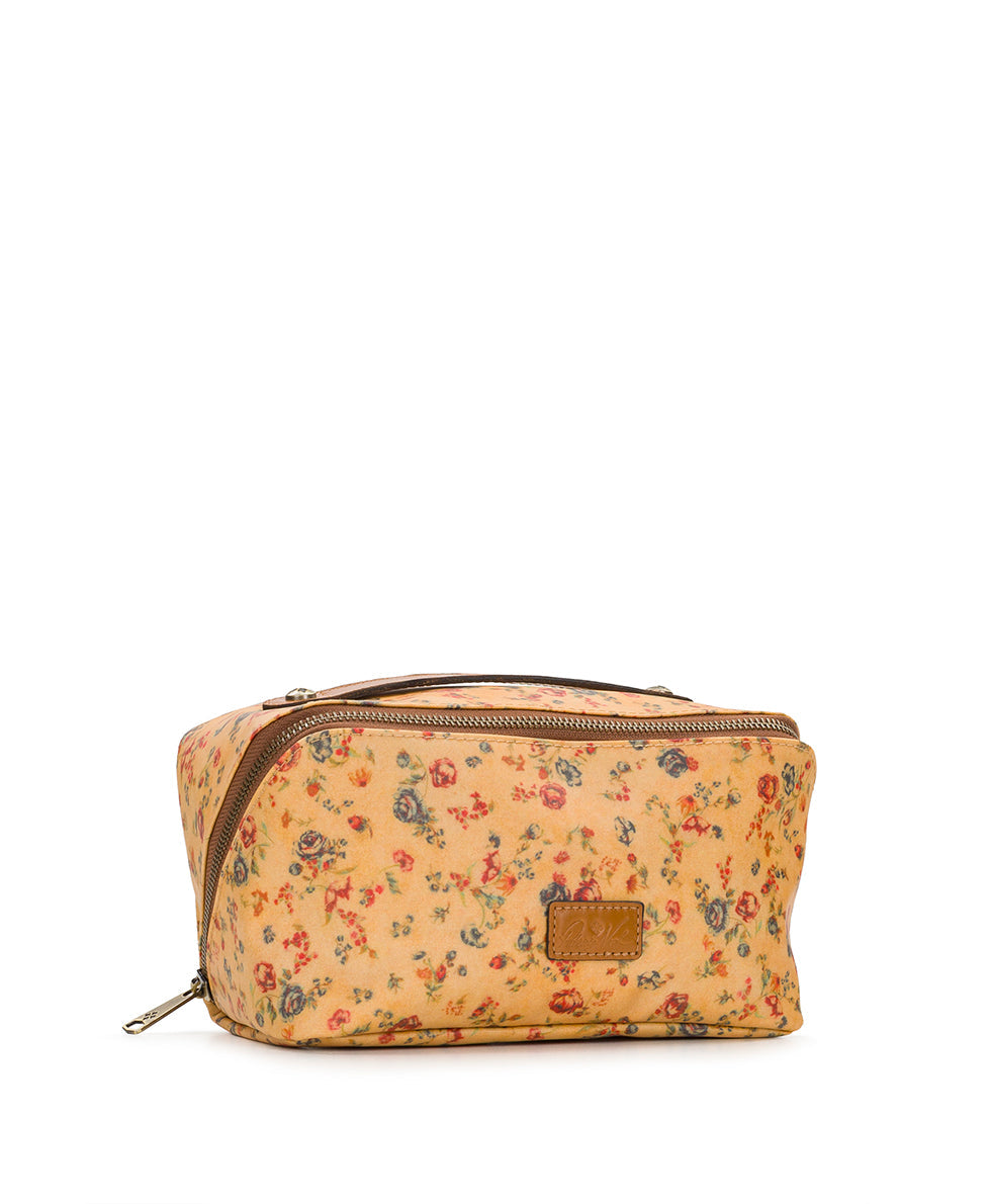 Patricia Nash Clancy Cosmetic Case - Patina Coated Linen Canvas - Fleur de Jardin