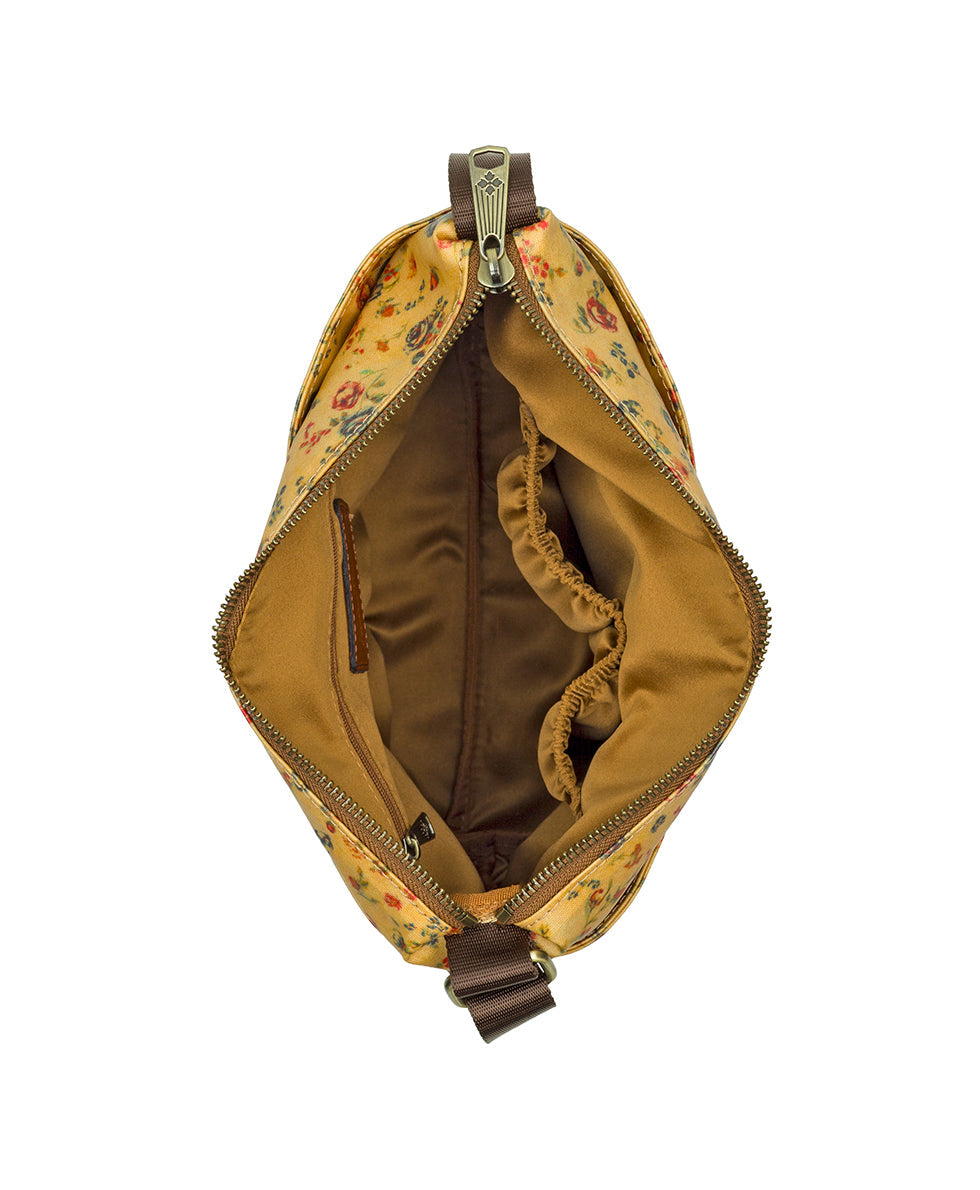 Patricia Nash Carmini Crossbody - Patina Coated Linen Canvas - Fleur de Jardin