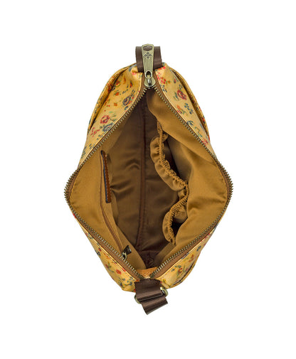 Patricia Nash Carmini Crossbody - Patina Coated Linen Canvas - Fleur de Jardin