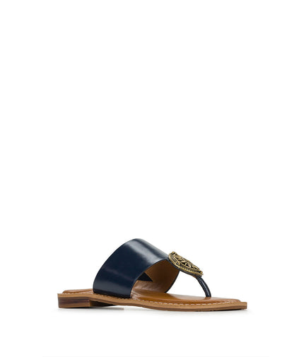 Patricia Nash Niki Compass Medallion Sandal - Leather - Denim Blue