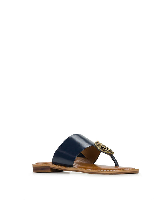 Patricia Nash Niki Compass Medallion Sandal - Leather - Denim Blue