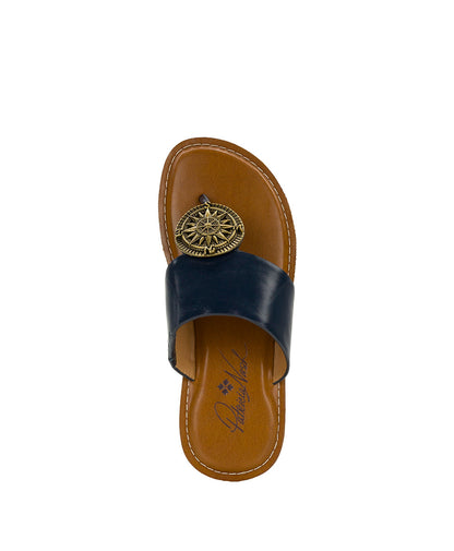 Patricia Nash Niki Compass Medallion Sandal - Leather - Denim Blue