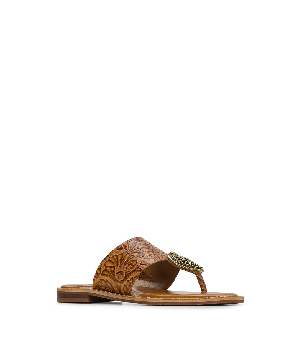 Patricia Nash Niki Compass Medallion Sandal - Brazilian Supple Tooled - Light Tan