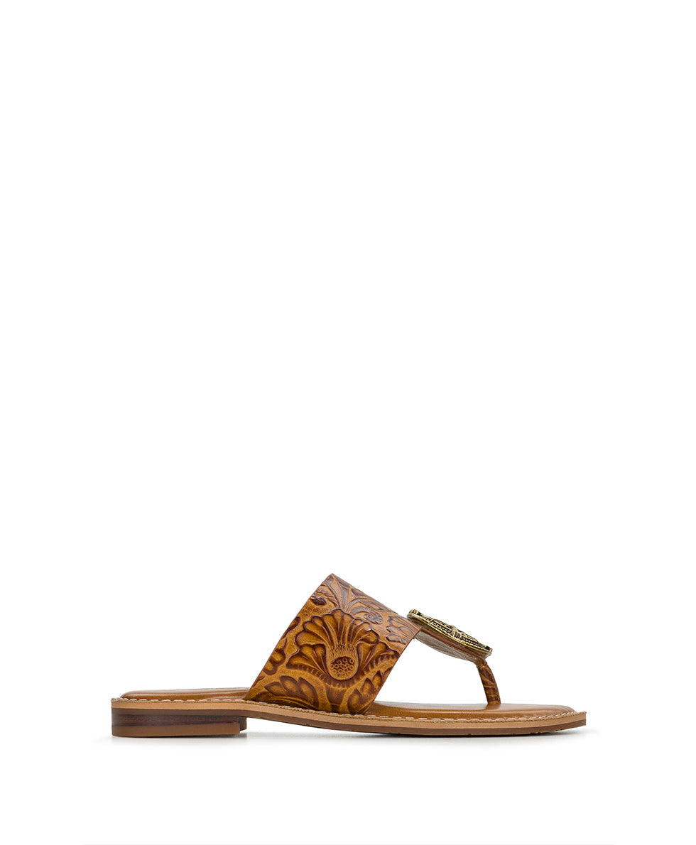 Patricia Nash Niki Compass Medallion Sandal - Brazilian Supple Tooled - Light Tan