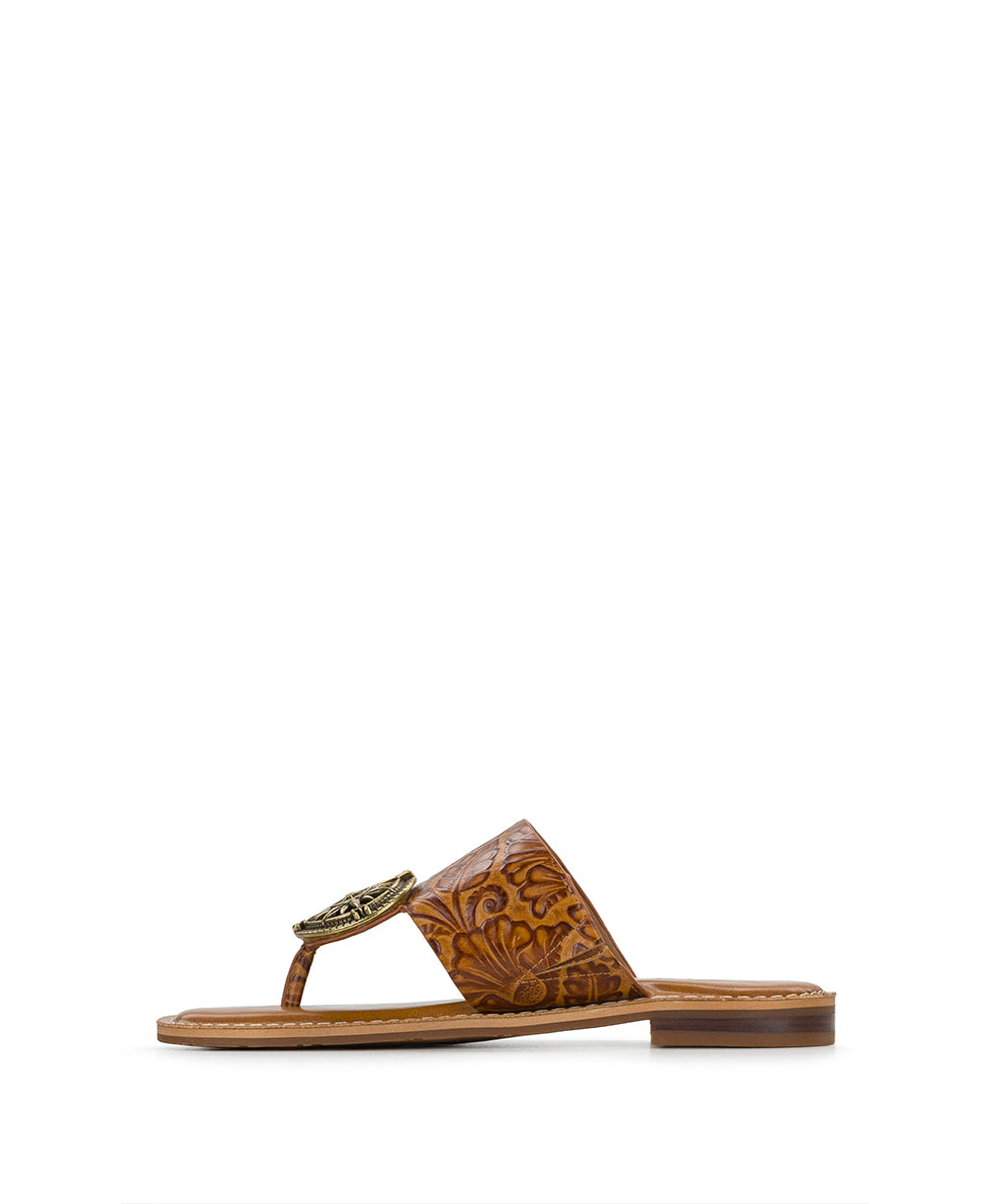 Patricia Nash Niki Compass Medallion Sandal - Brazilian Supple Tooled - Light Tan
