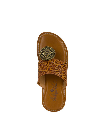 Patricia Nash Niki Compass Medallion Sandal - Brazilian Supple Tooled - Light Tan