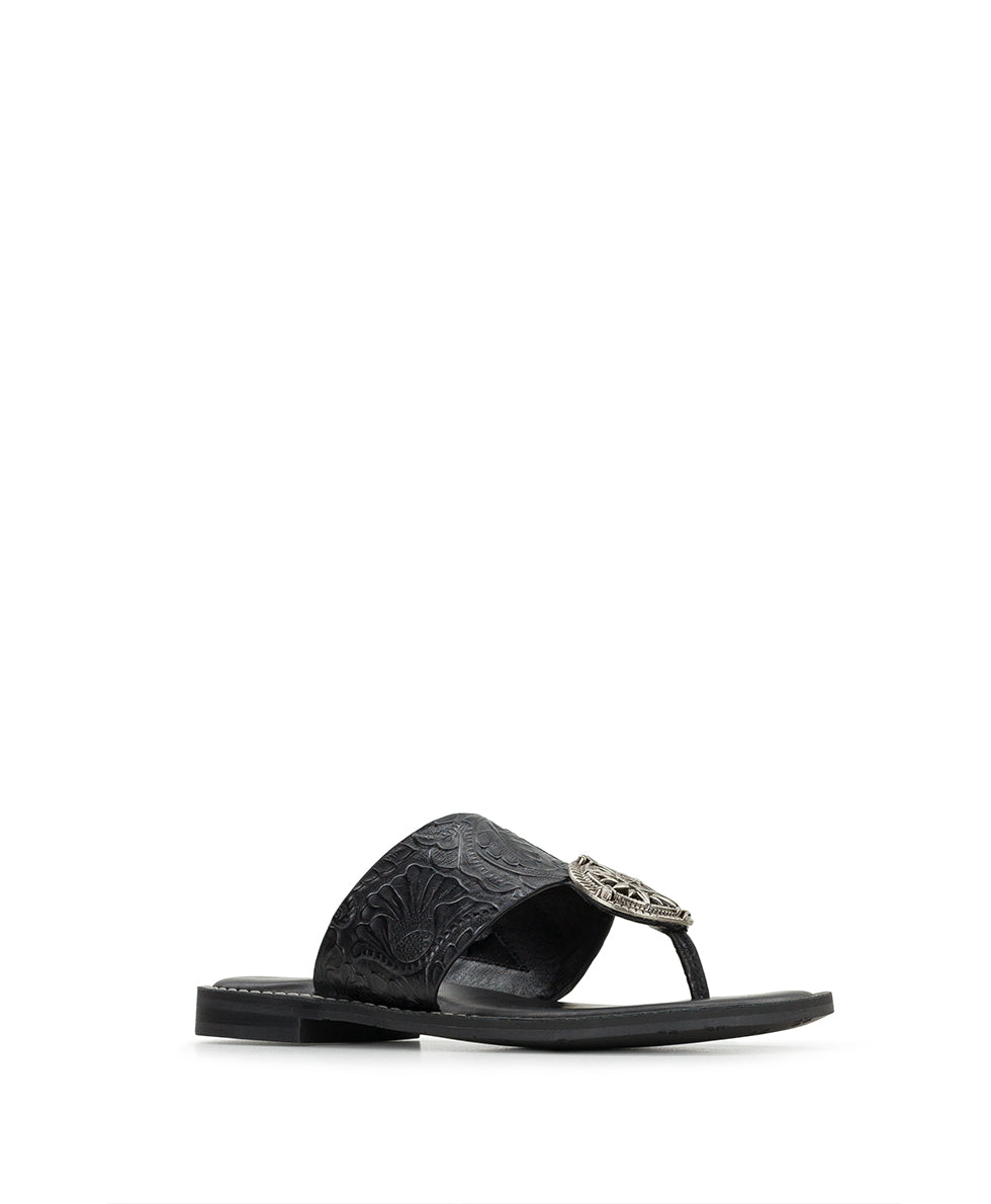 Patricia Nash Niki Compass Medallion Sandal - Brazilian Supple Tooled - Black