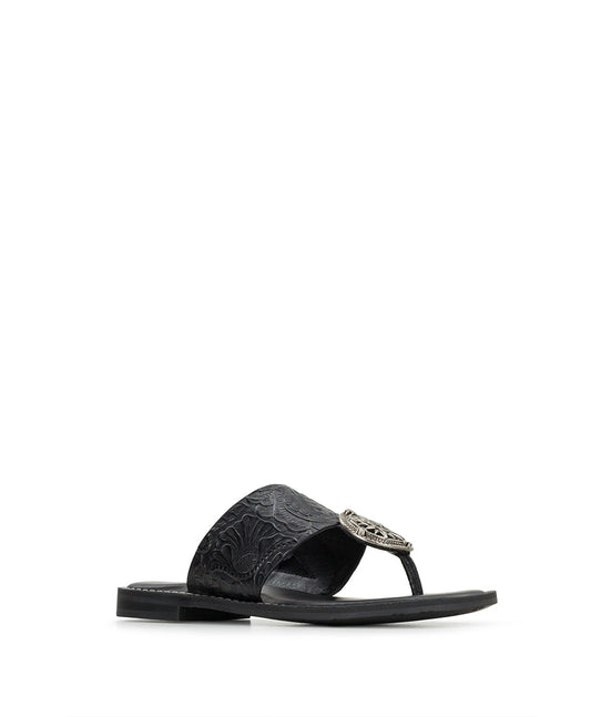 Patricia Nash Niki Compass Medallion Sandal - Brazilian Supple Tooled - Black