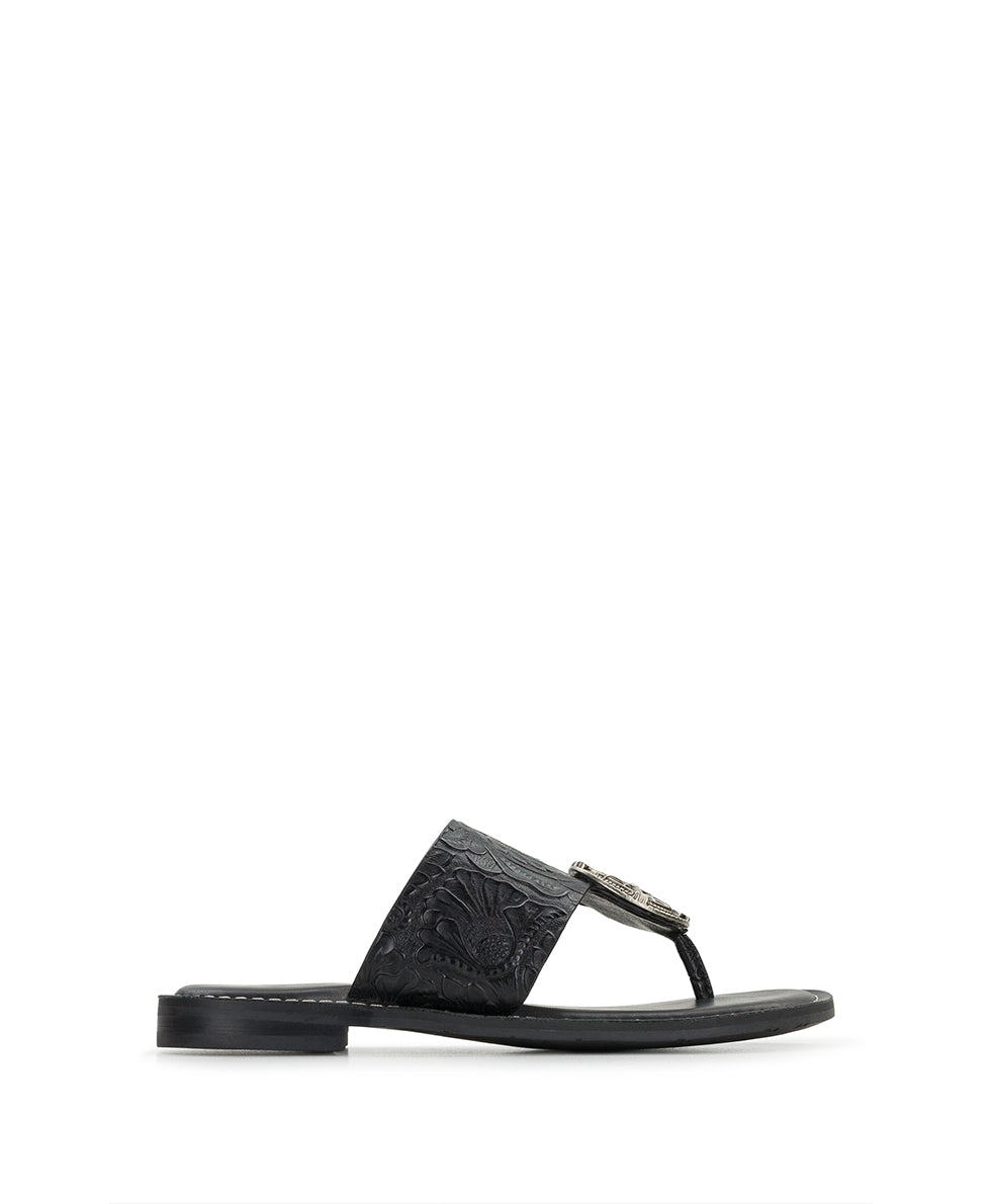 Patricia Nash Niki Compass Medallion Sandal - Brazilian Supple Tooled - Black