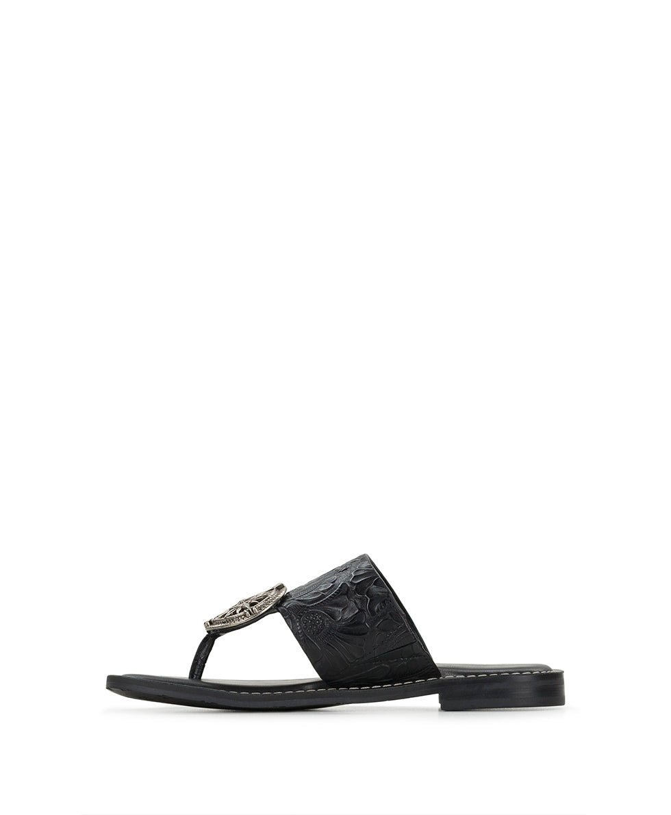 Patricia Nash Niki Compass Medallion Sandal - Brazilian Supple Tooled - Black