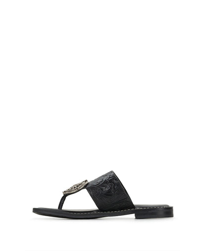 Patricia Nash Niki Compass Medallion Sandal - Brazilian Supple Tooled - Black