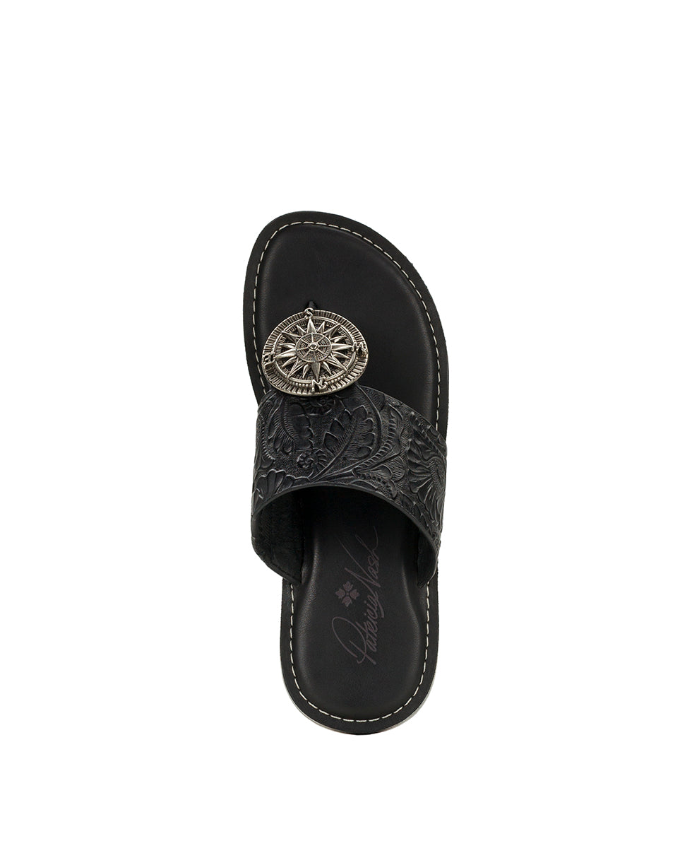 Patricia Nash Niki Compass Medallion Sandal - Brazilian Supple Tooled - Black